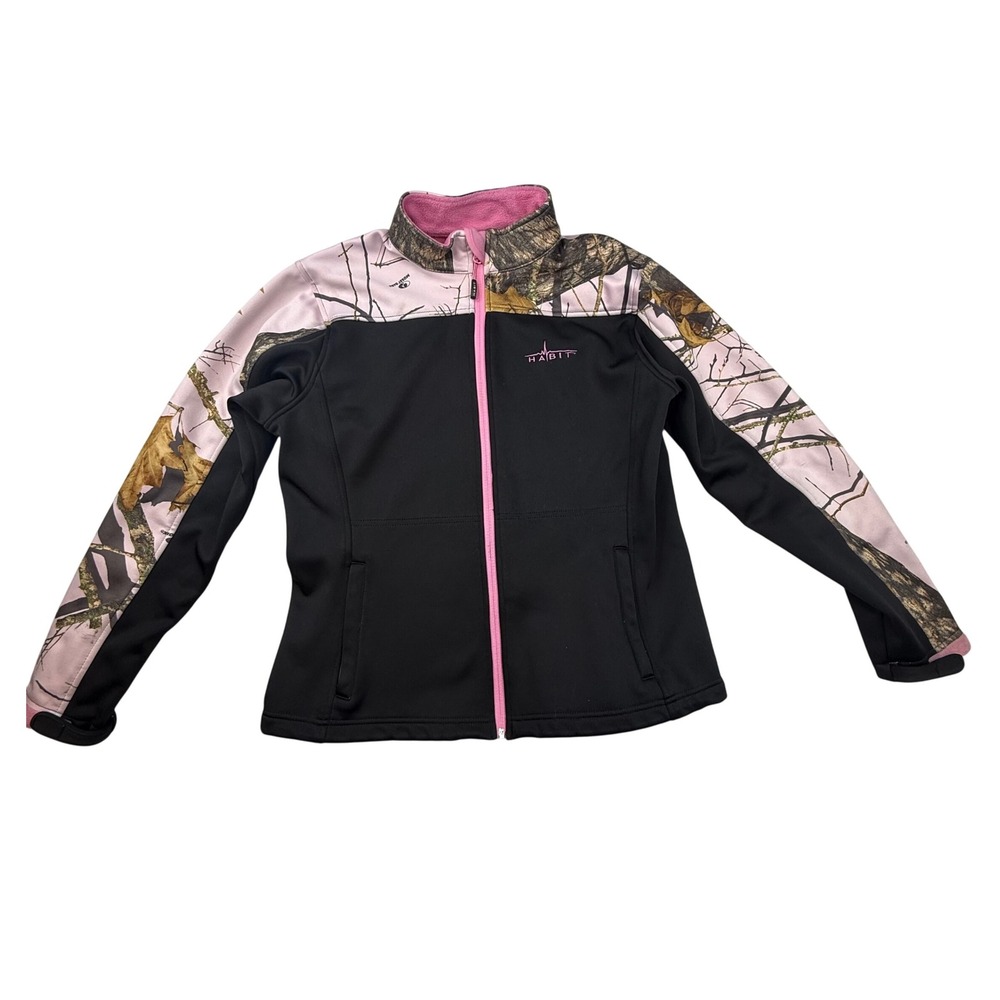 Habit Pink Camo Mossy Oak Jacket Full Zip Water Resistant Women's Small - spot